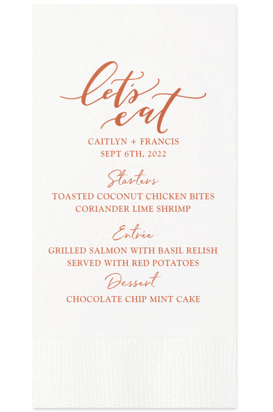 Let Your Wedding Napkins Pull Double Duty When You Print Your Reception Menu on Them!