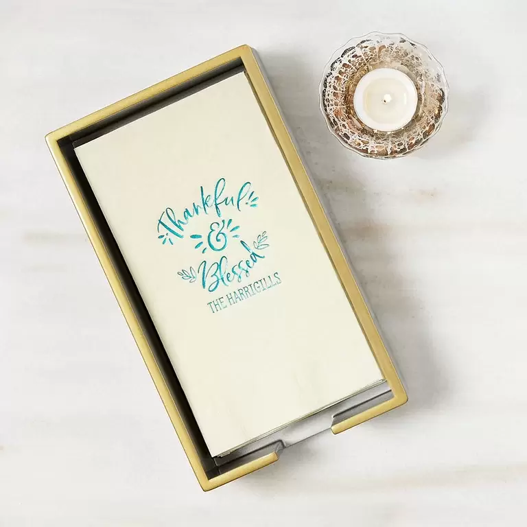 personalized linen like guest hand towels are a great option for home hosting
