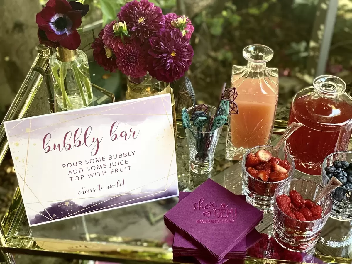 plum linen like cocktail napkins with shiny fuchsia foil 