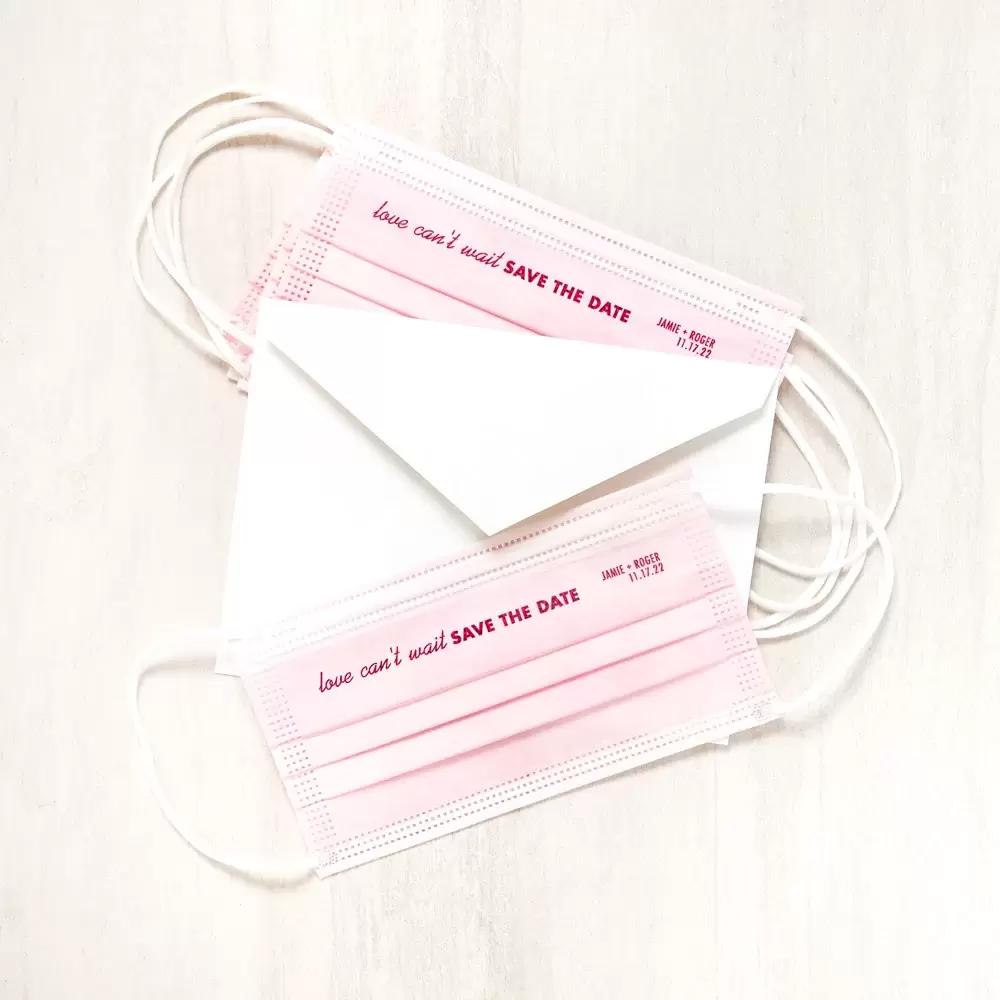 Custom face masks from For Your Party make a clever and memorable save the date