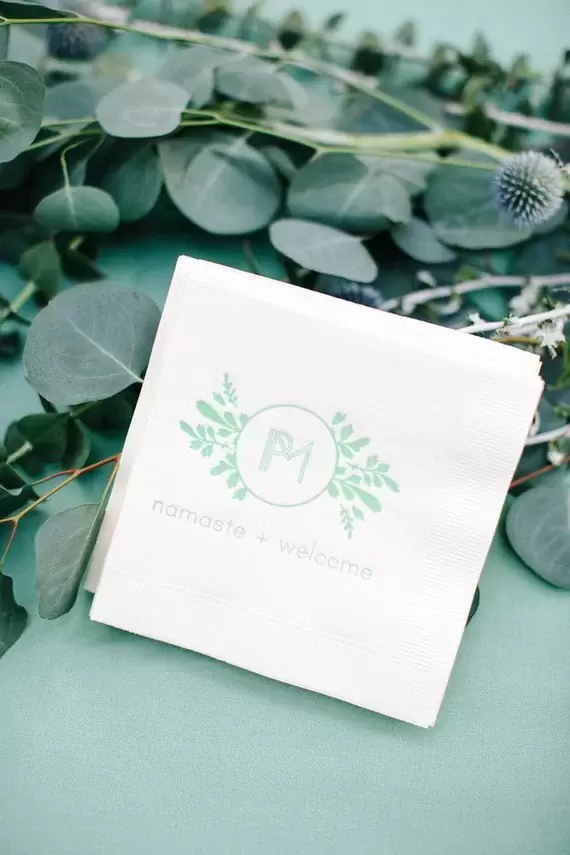 The couple's beautiful wedding cocktail napkins.