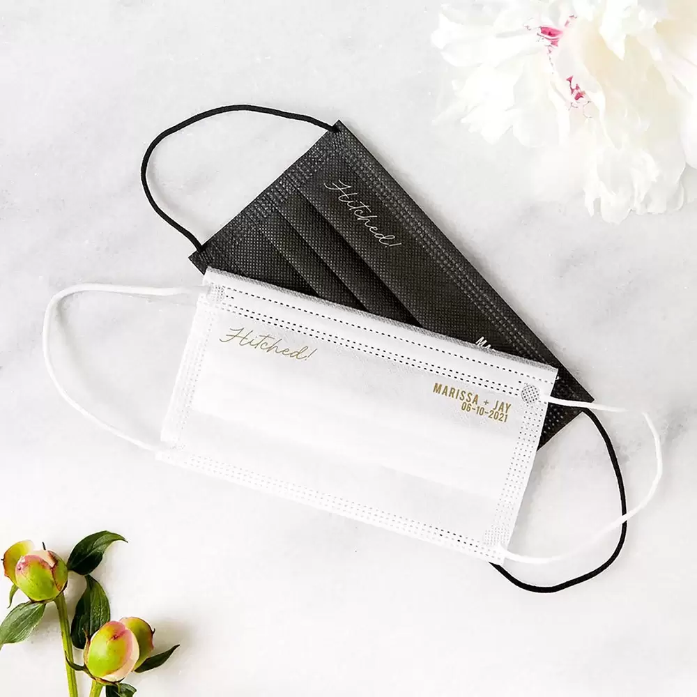 Hitched Wedding Face Masks for your guests