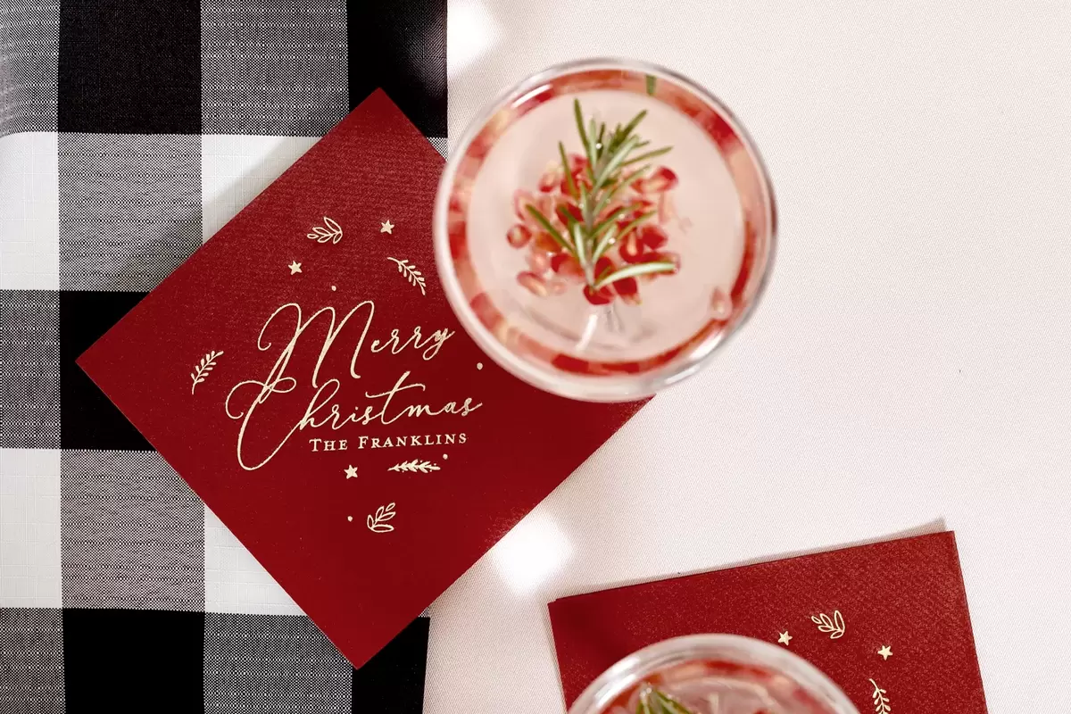 accent your Christmas cocktails a personalized cocktail napkin from For Your Party