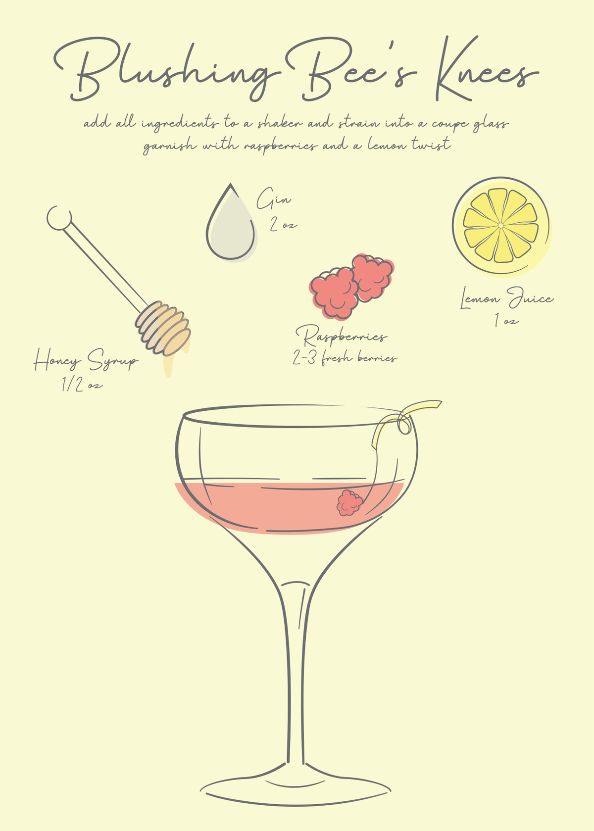 recipe card for bee's knees cocktail 