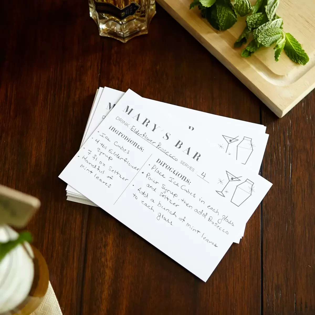 Bar surface with personalized cocktail recipe 