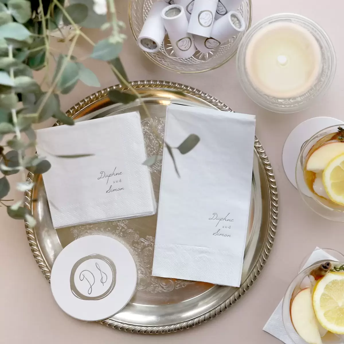 anniversary gifts from personalized coasters to custom cocktail and guest towel napkins