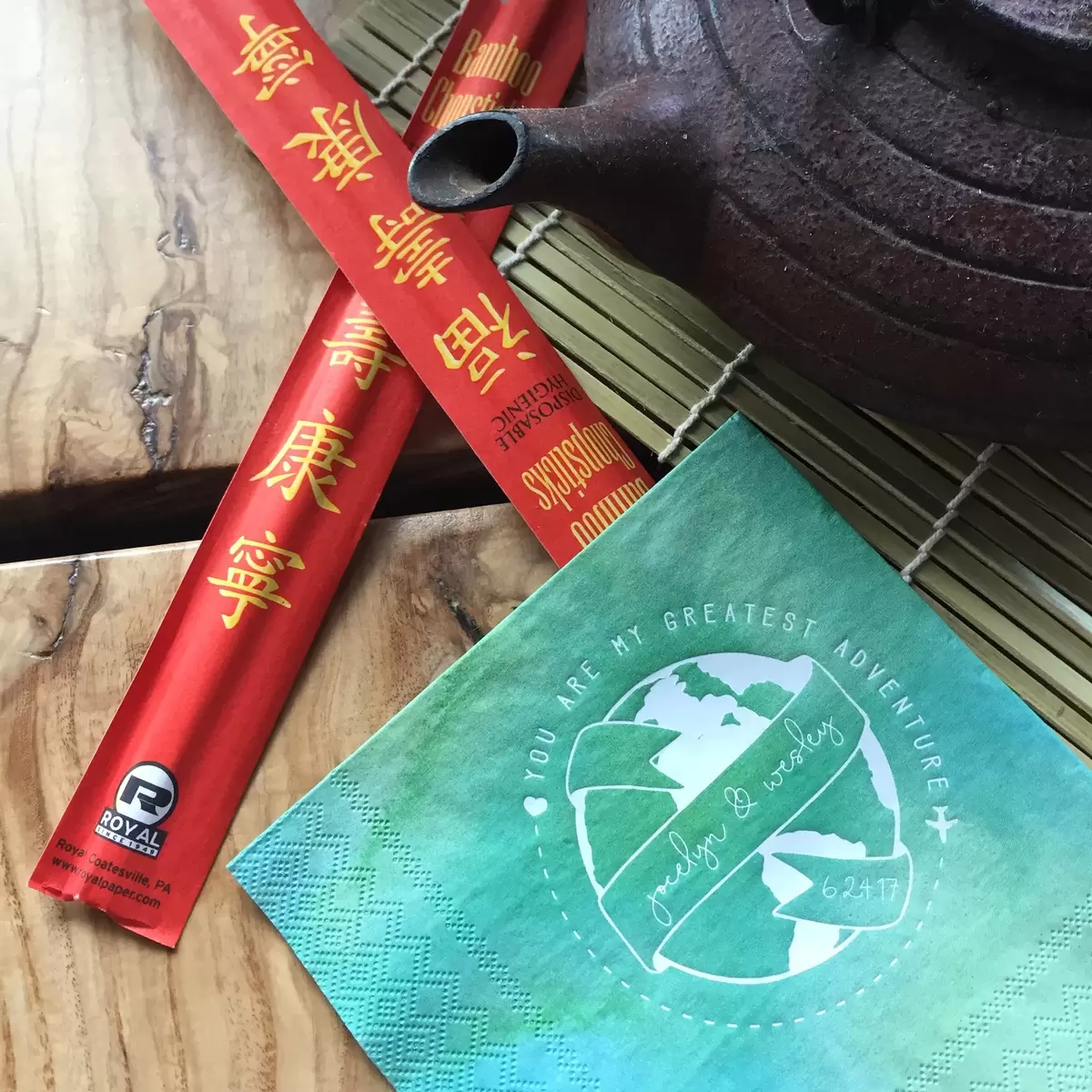 personalized watercolor napkins for a travel themed bridal shower