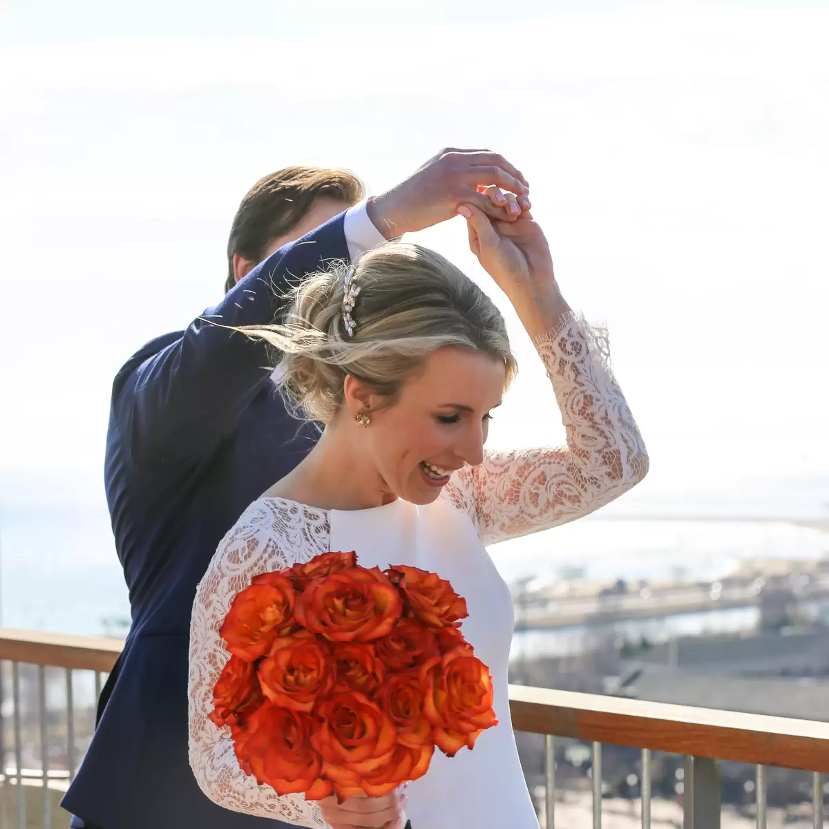 bride and groom rooftop picture ideas