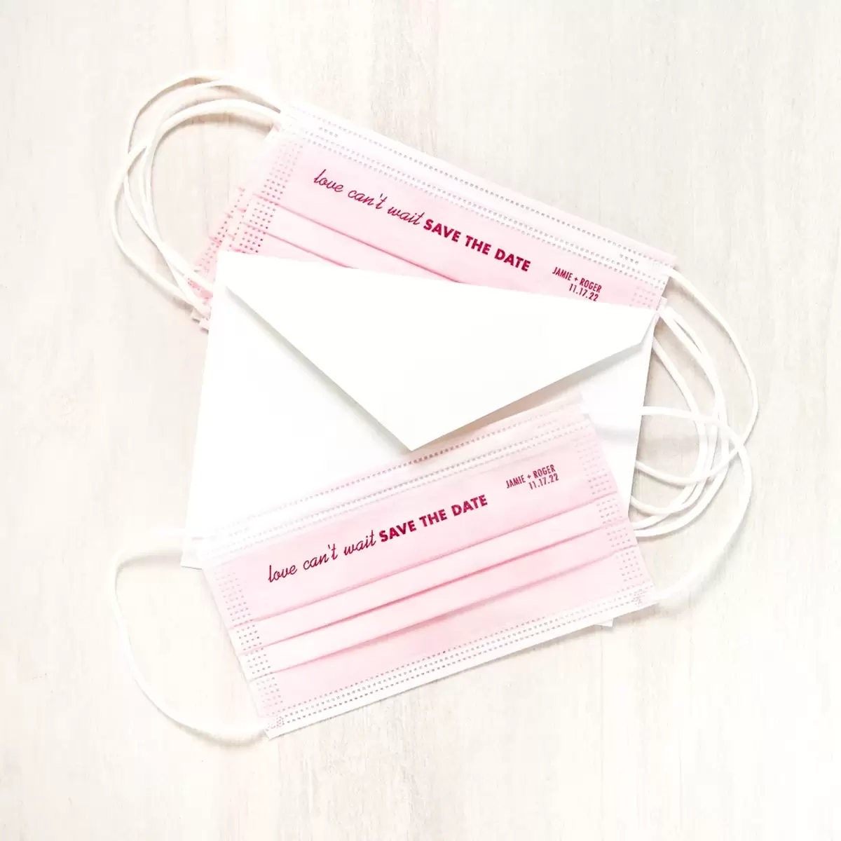 Custom face masks from For Your Party make a clever and memorable save the date