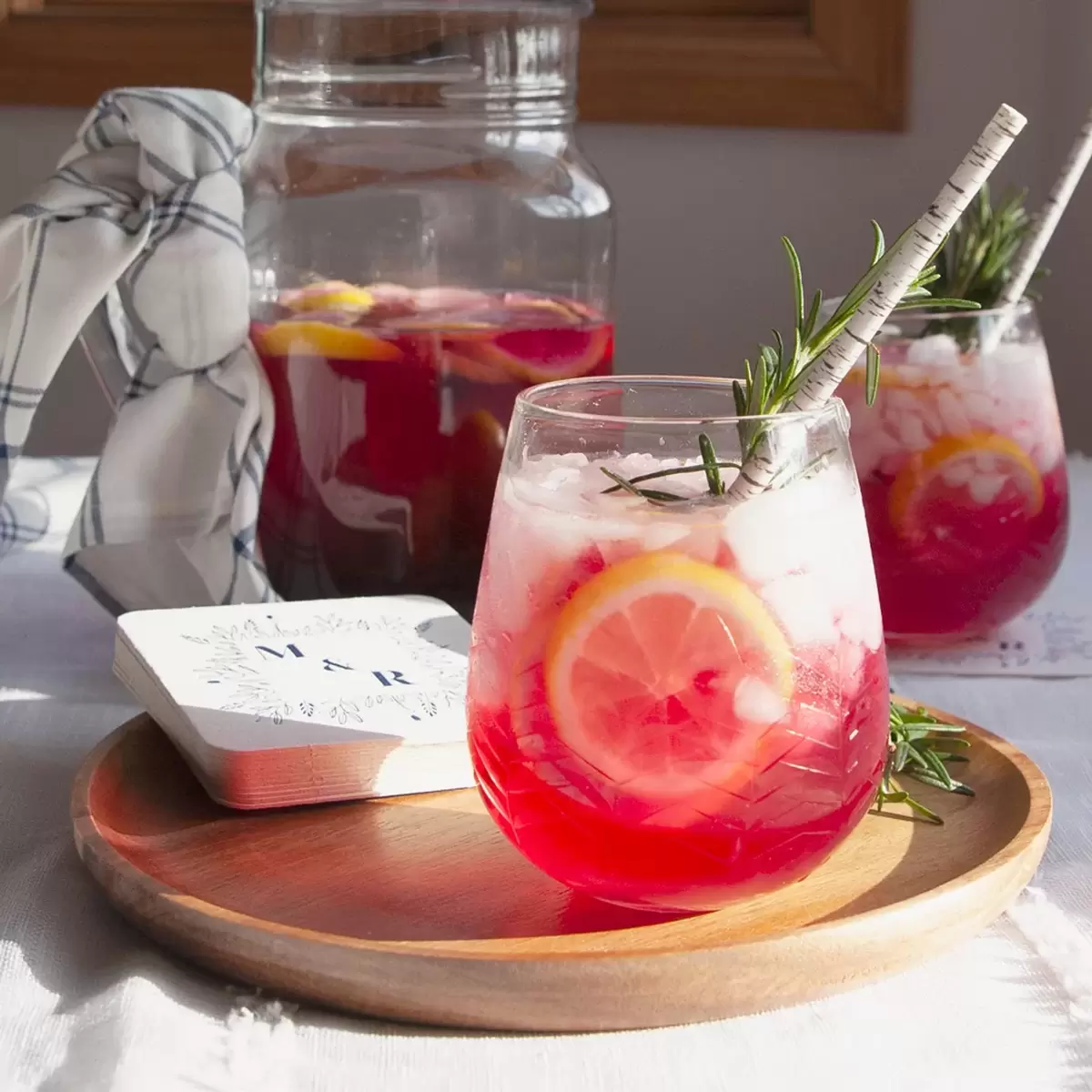 classic cocktail recipe with custom coasters and personalized straws