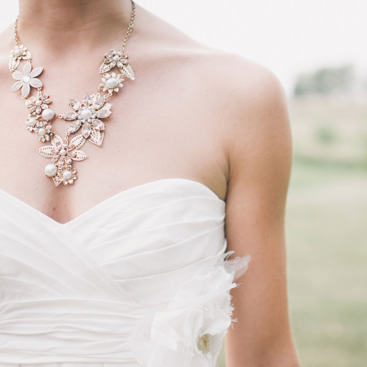 Bride with Floral Pearl Necklace
