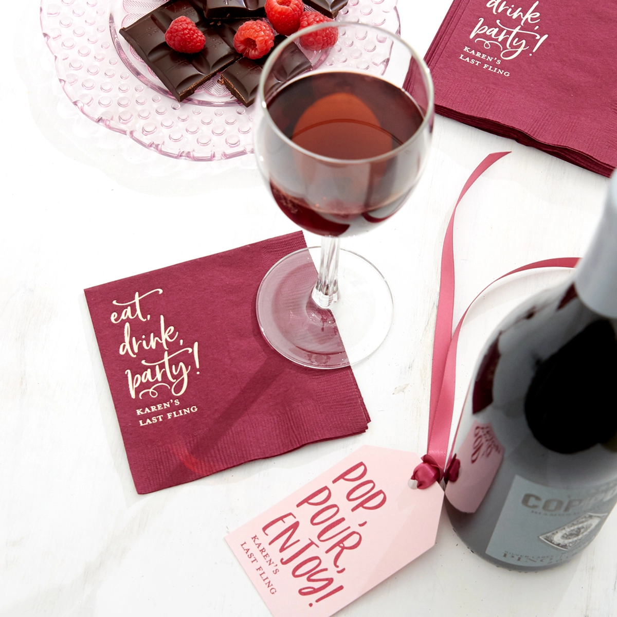 Shop the Wine N Dine Collection Custom Cocktail Napkins and Wine Gift Tags