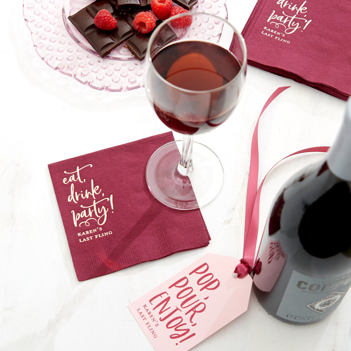 Shop the Wine N Dine Collection Custom Cocktail Napkins and Wine Gift Tags