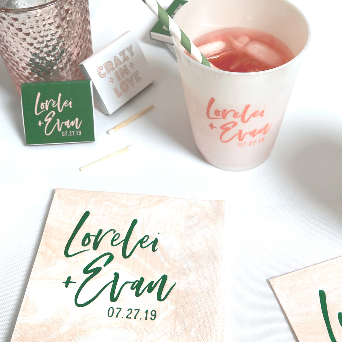 Shop the Trendy Pop Collection Custom Cocktail Napkin, Matchbox, and Cup