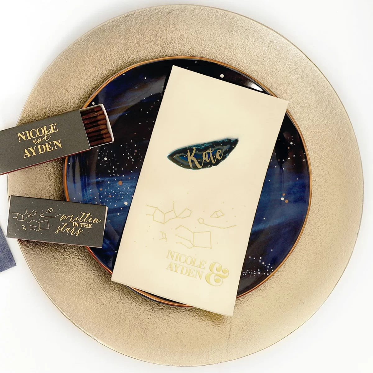 Shop the Dark + Cosmic Collection Custom Linen Like Guest Towels and Cigar Matchboxes