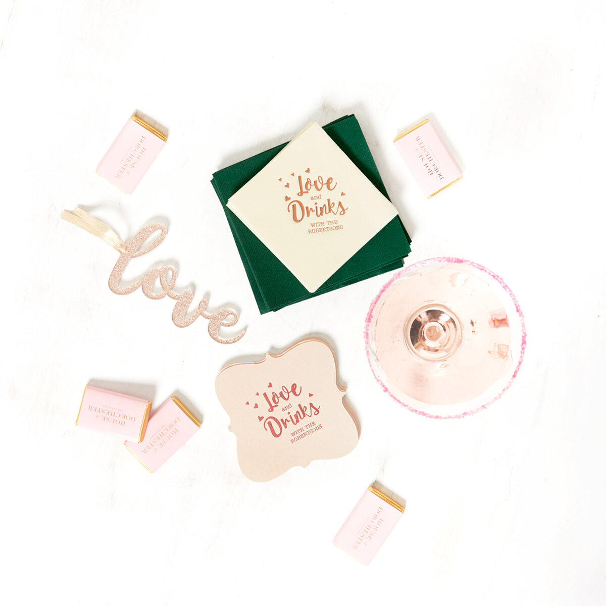 Shop the Coral Spring Collection Custom Cocktail Napkins, Coasters, and Matchboxes