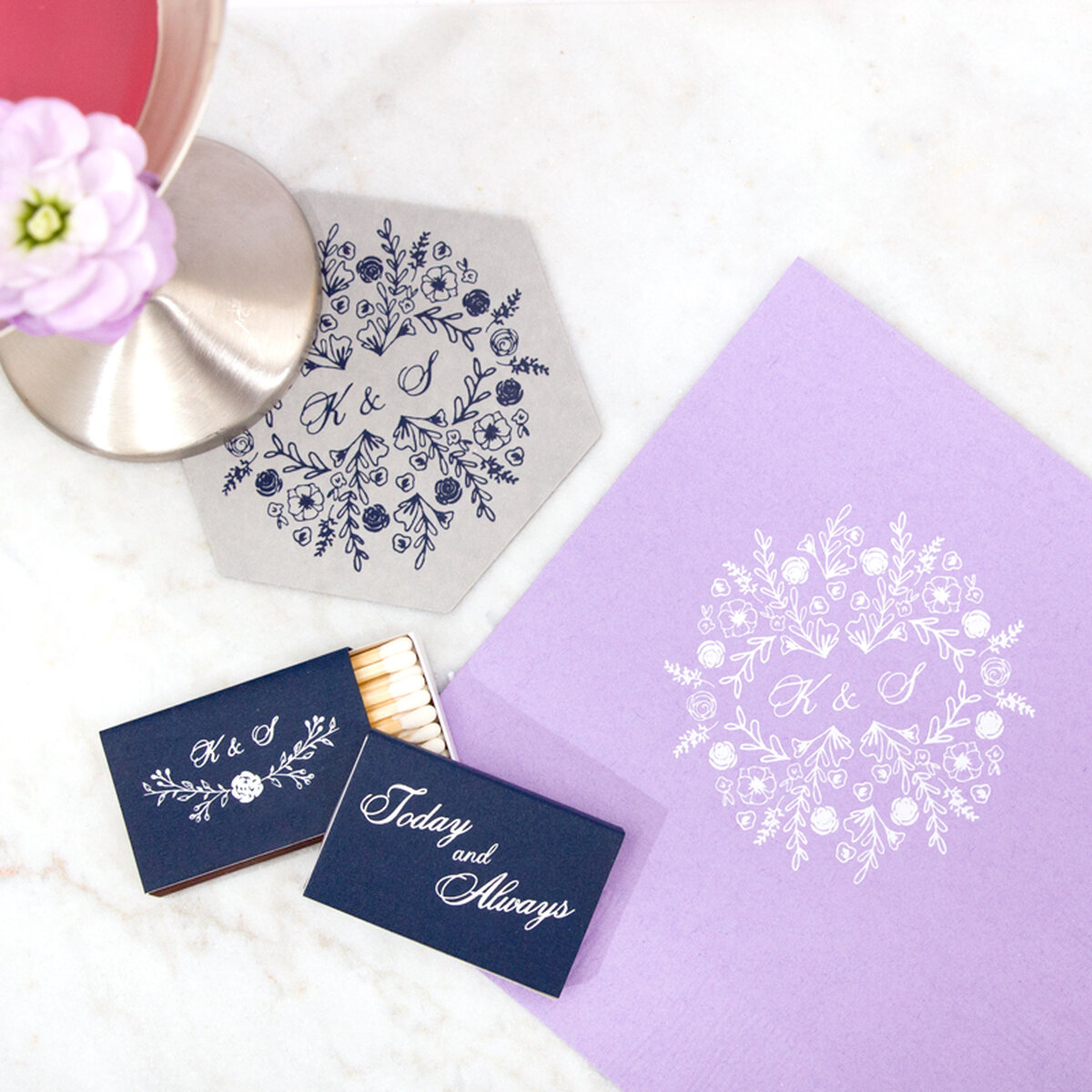Shop the Florally Elegant Collection Custom Cocktail Napkins, Place cards, and Coasters