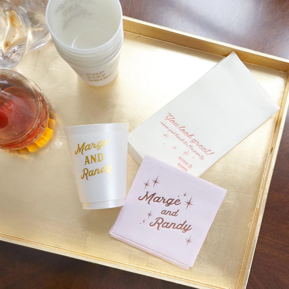 Shop the Spring Grooves Collection Custom Cocktail Napkins, Frost Flex Cups, and Guest Towels