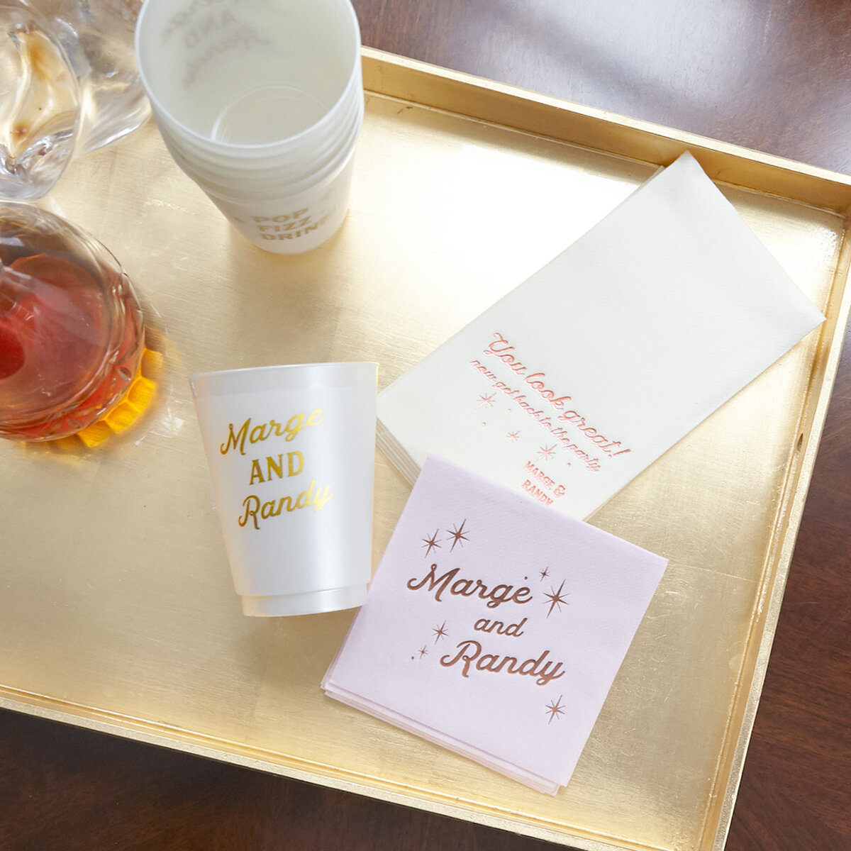 Shop the Spring Grooves Collection Custom Cocktail Napkins, Frost Flex Cups, and Guest Towels