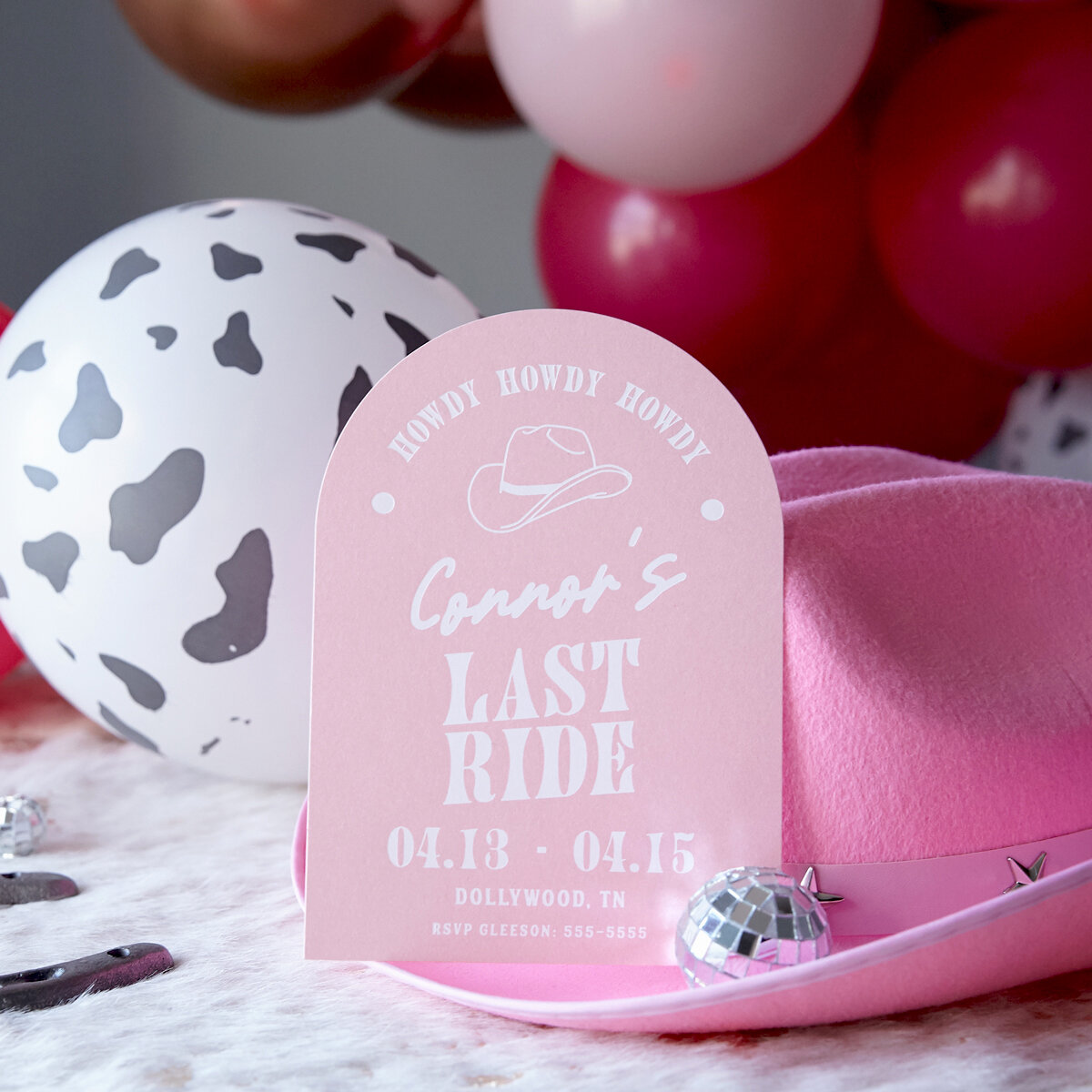 cowgirl bachelorette arch invitation