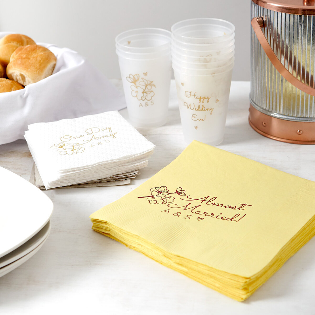Shop the Garden Gathering Soft Yellow Spring Collection Custom Cocktail Napkins and Frost Flex Cups
