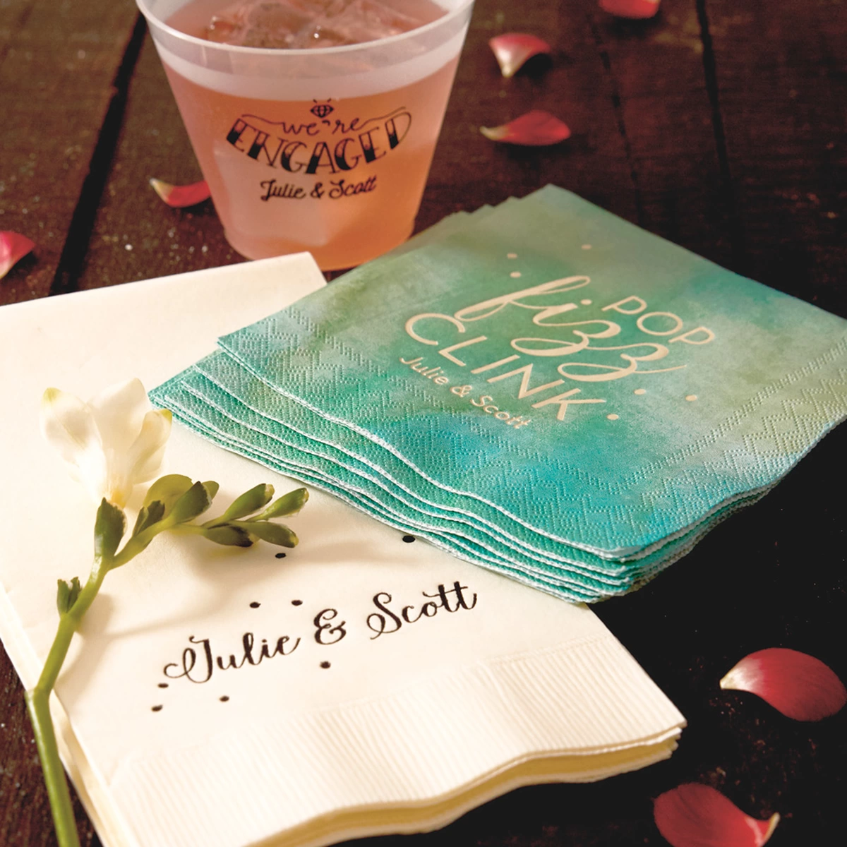 Shop the Retro Sunset Collection Custom Cocktail Napkins, Guest Towels and Frost Flex Cups