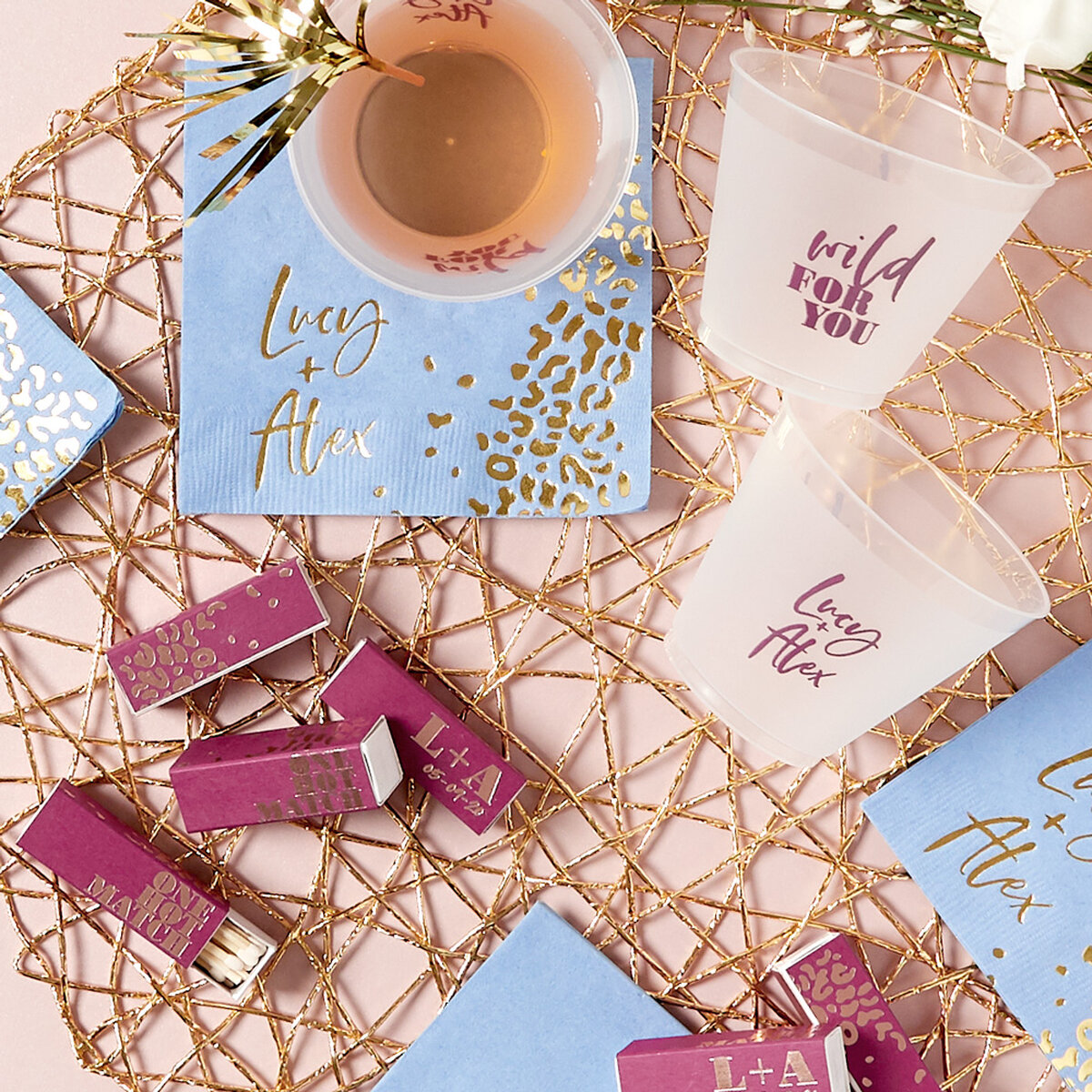 Shop the Glam Rock Collection Custom Cocktail Napkin, Matchboxes, and Frost Flex Cups