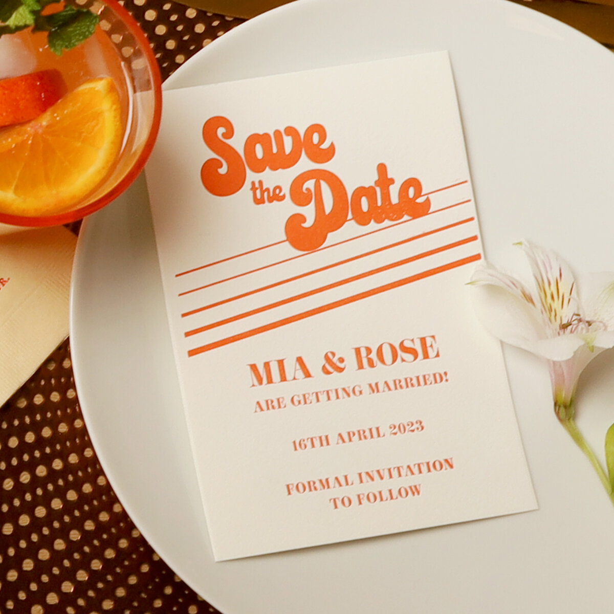 shop the Mod Mediterranean collection custom save the dates