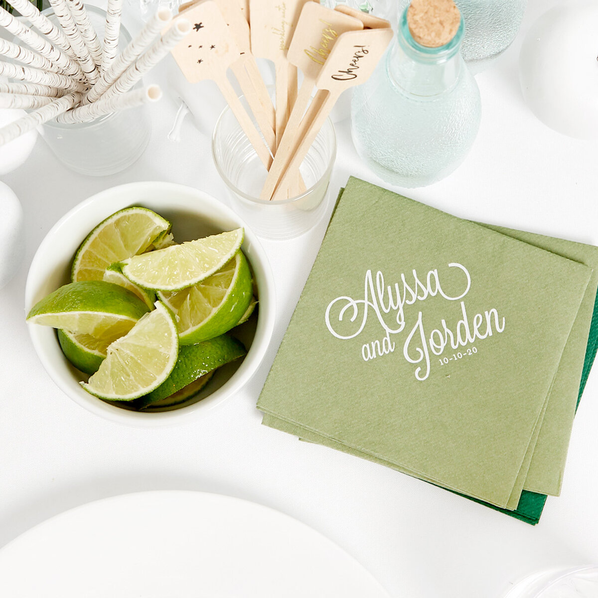 Shop the Naturally Cozy Collection Custom Linen Like Cocktail Napkins and Stir Sticks