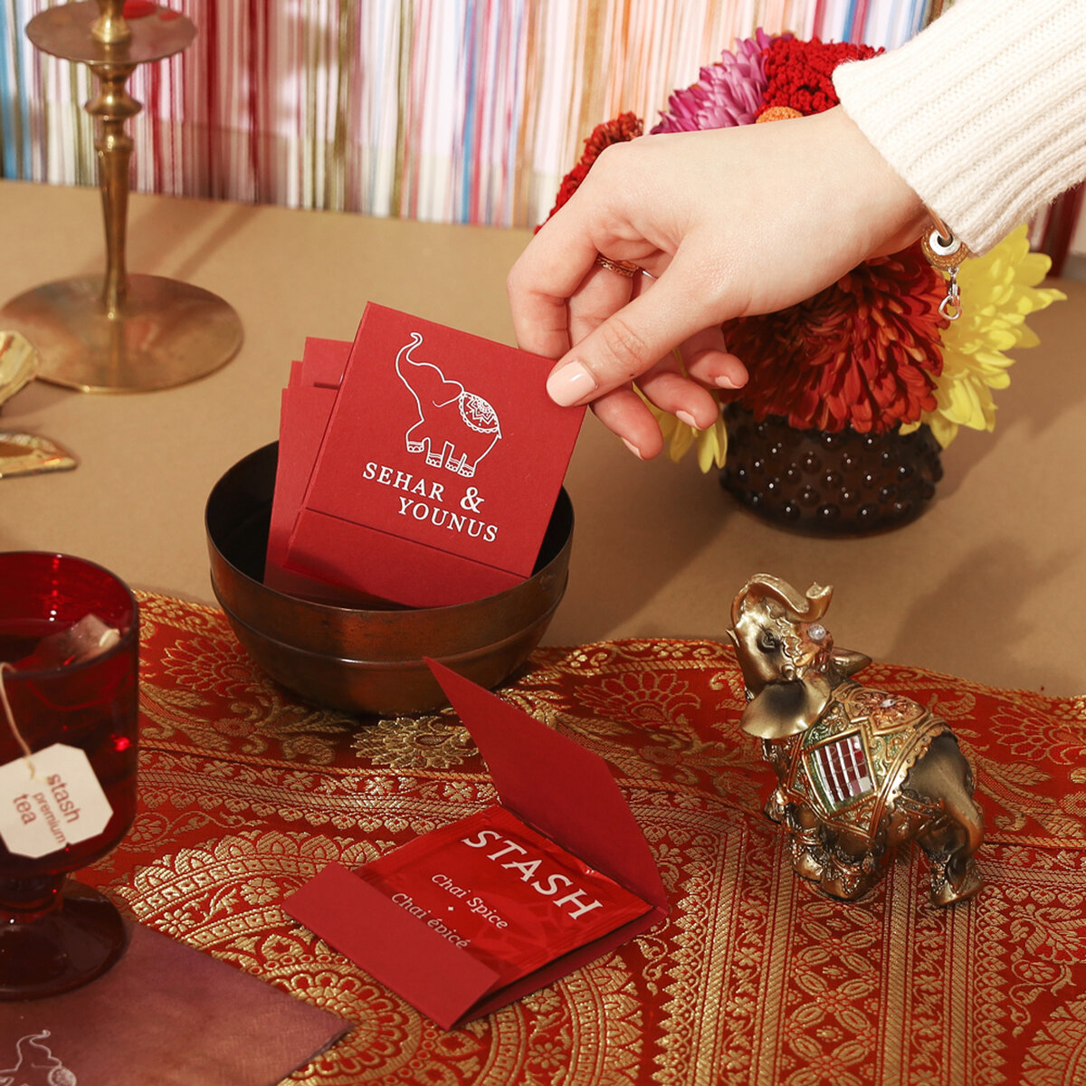 shop the Contemporary Indian collection custom tea favor 